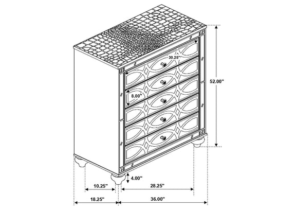 223215 Gunnison 5-drawer Bedroom Chest Silver Metallic