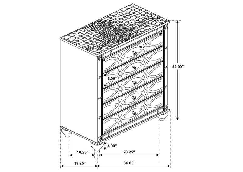 223215 Gunnison 5-drawer Bedroom Chest Silver Metallic