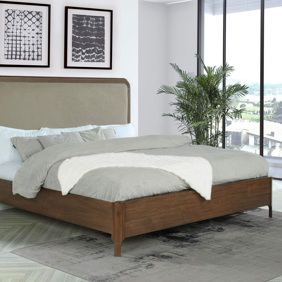 223321KE Maderia 57-inch Upholstered Eastern King Panel Bed Walnut