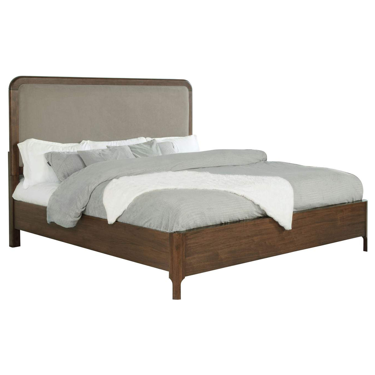 223321KE Maderia 57-inch Upholstered Eastern King Panel Bed Walnut