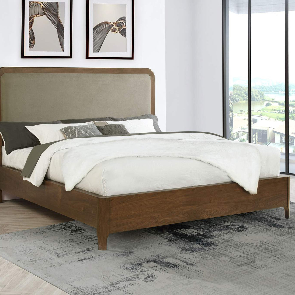 223321KW Maderia 57-inch Upholstered California King Panel Bed Walnut