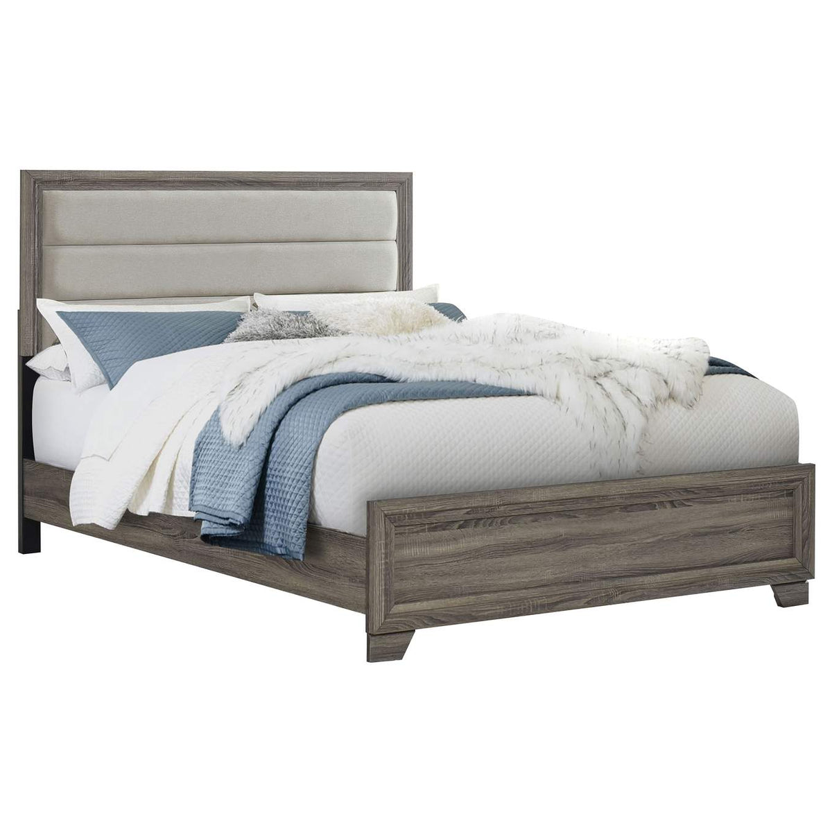 223341KE Wright 52-inch Upholstered Eastern King Bed Brown Oak