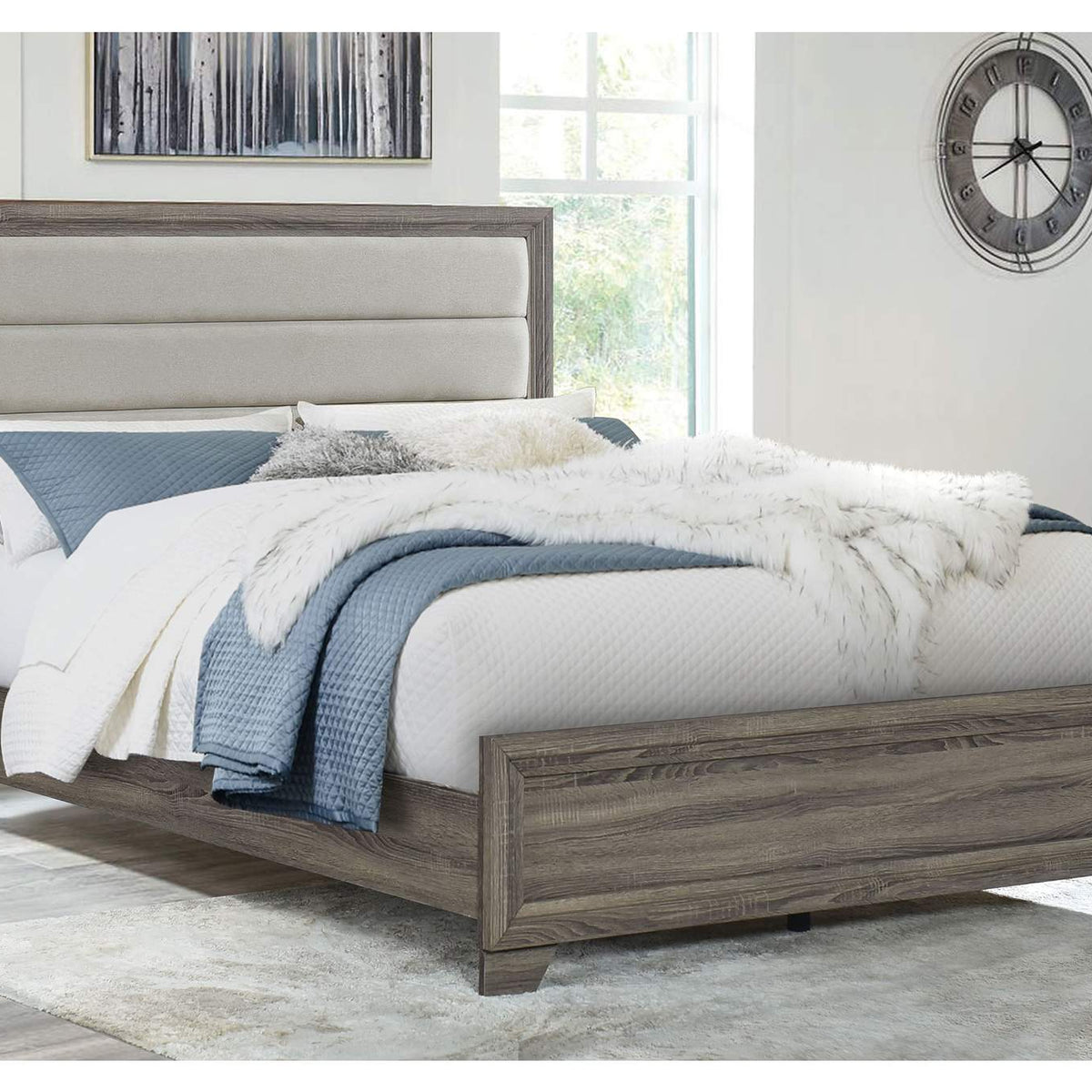 223341KW Wright 52-inch Upholstered California King Bed Brown Oak
