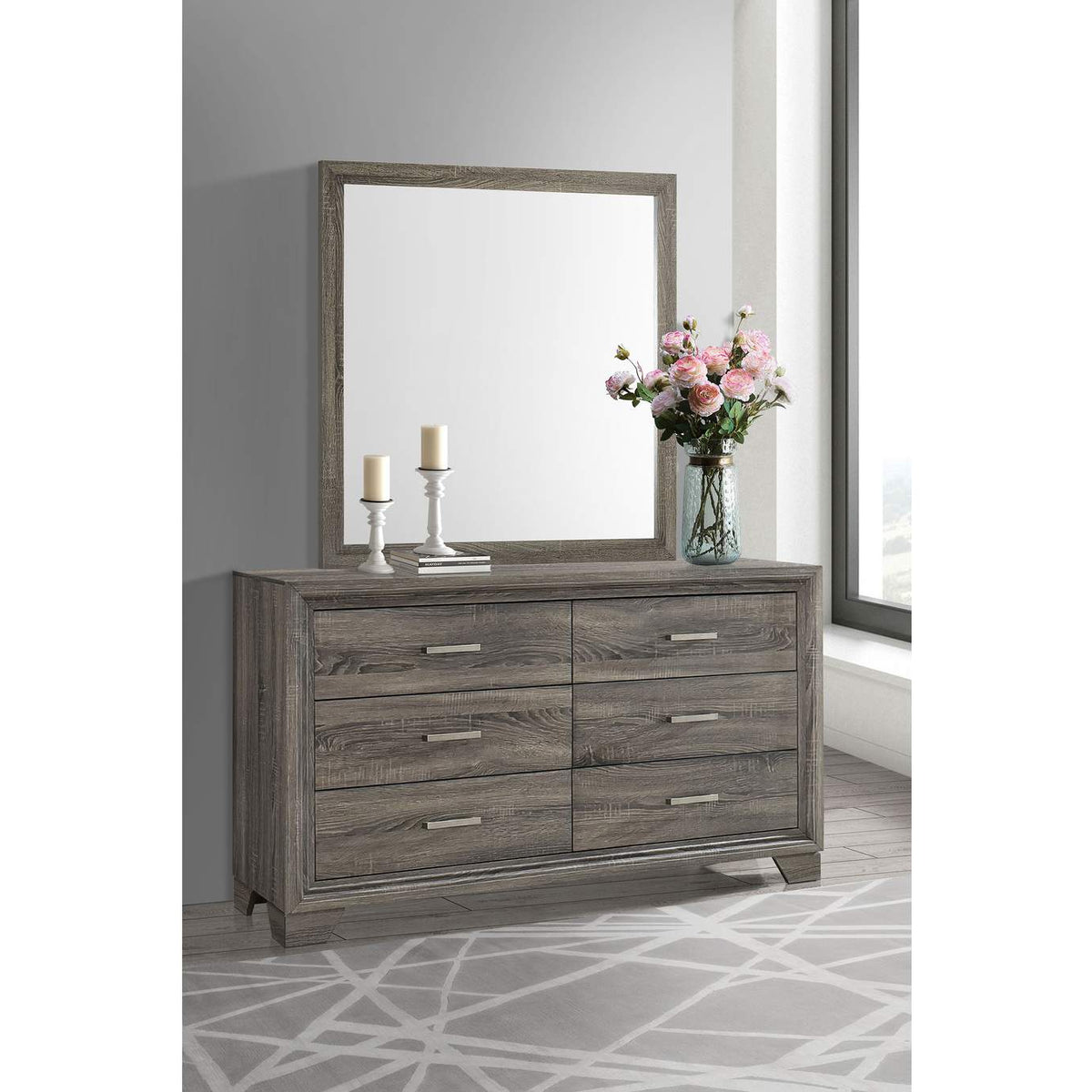 223343M Wright 6-drawer Dresser and Mirror Brown Oak