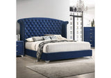 223371KE Melody Upholstered Eastern King Wingback Bed Pacific Blue