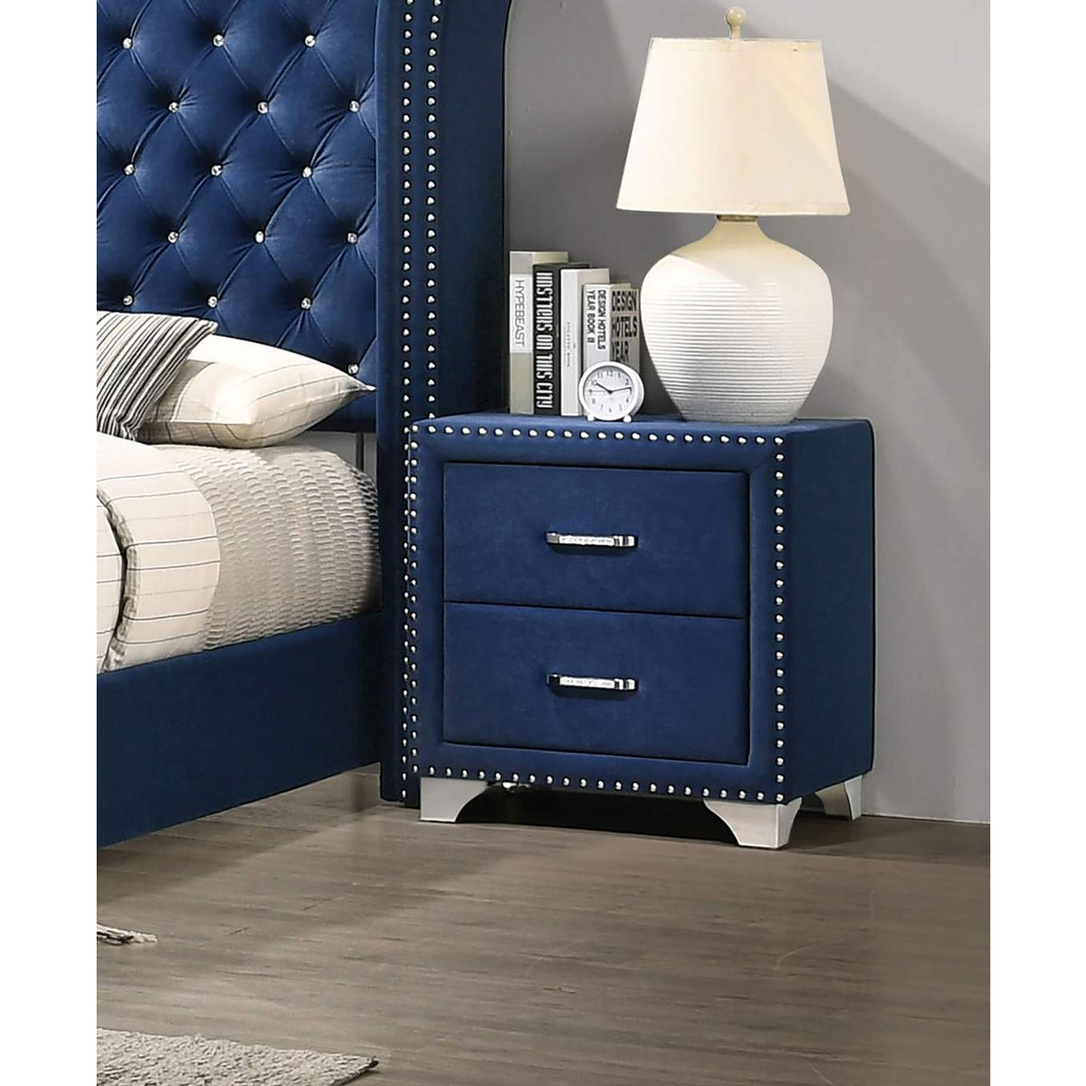 223372 Melody Upholstered 2-drawer Nightstand Pacific Blue