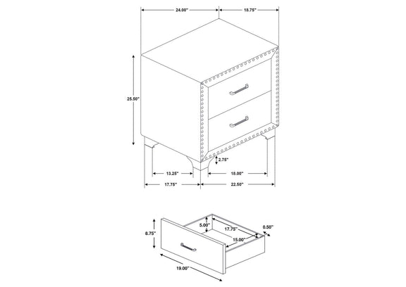 223372 Melody Upholstered 2-drawer Nightstand Pacific Blue
