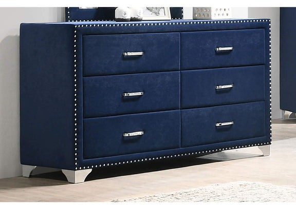 223373 Melody 6-drawer Upholstered Dresser Pacific Blue