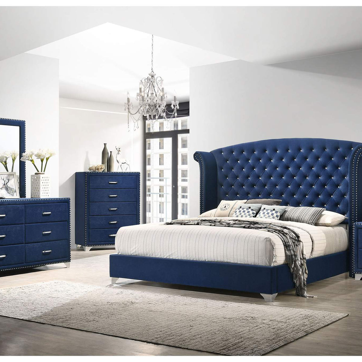 223373 Melody 6-drawer Upholstered Dresser Pacific Blue