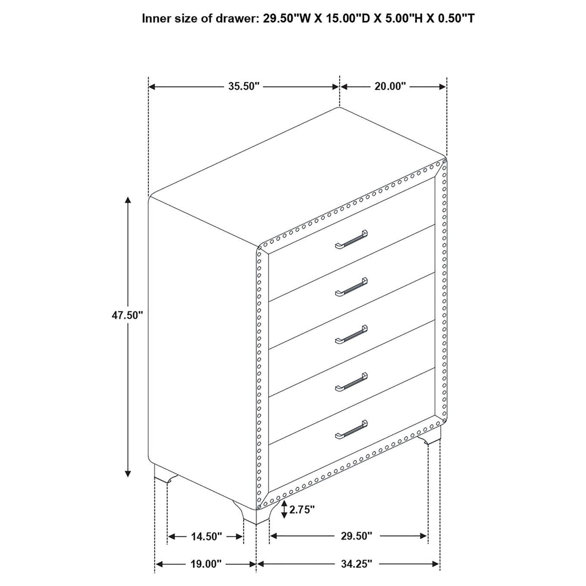 223375 Melody 5-drawer Bedroom Chest Pacific Blue