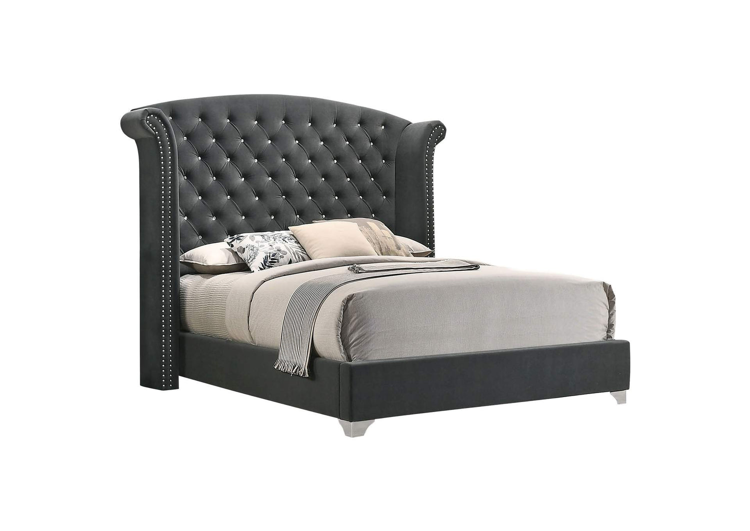 Melody Upholstered Queen Wingback Bed Grey