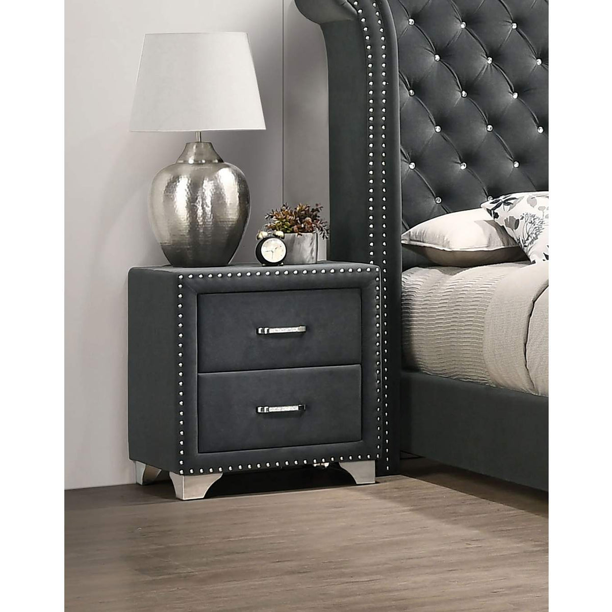 223382 Melody Upholstered 2-drawer Nightstand Grey
