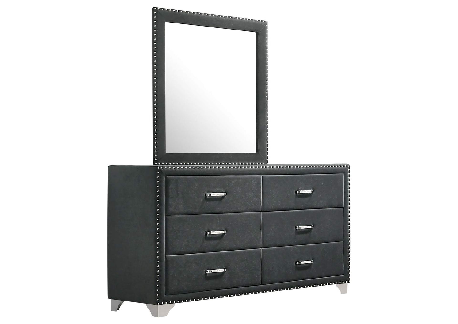 Melody 6-drawer Upholstered Dresser with Mirror Grey