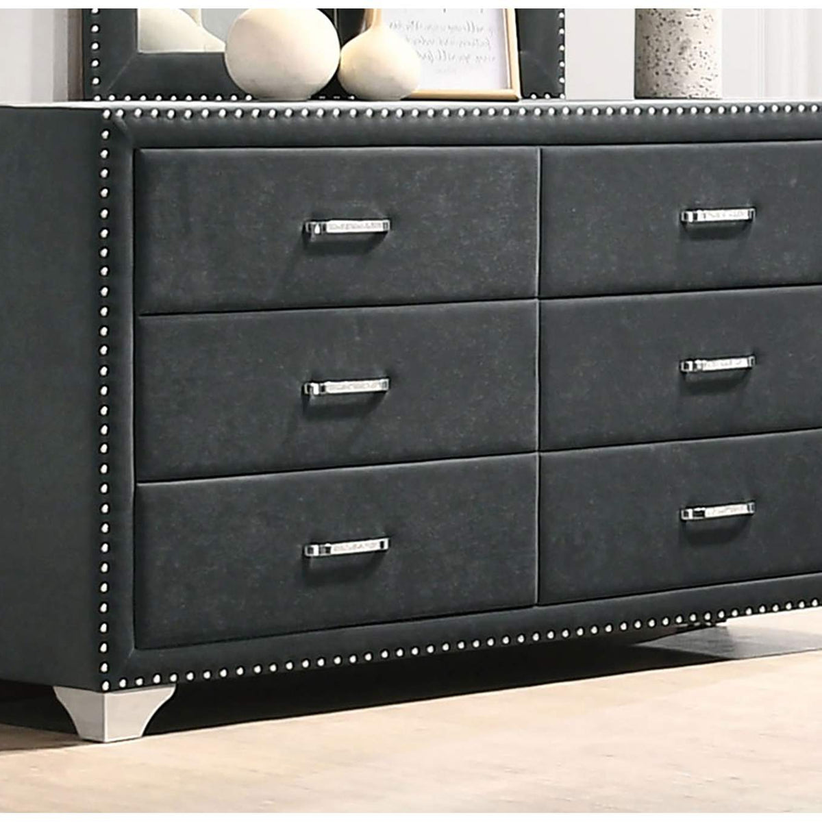 223383 Melody 6-drawer Upholstered Dresser Grey