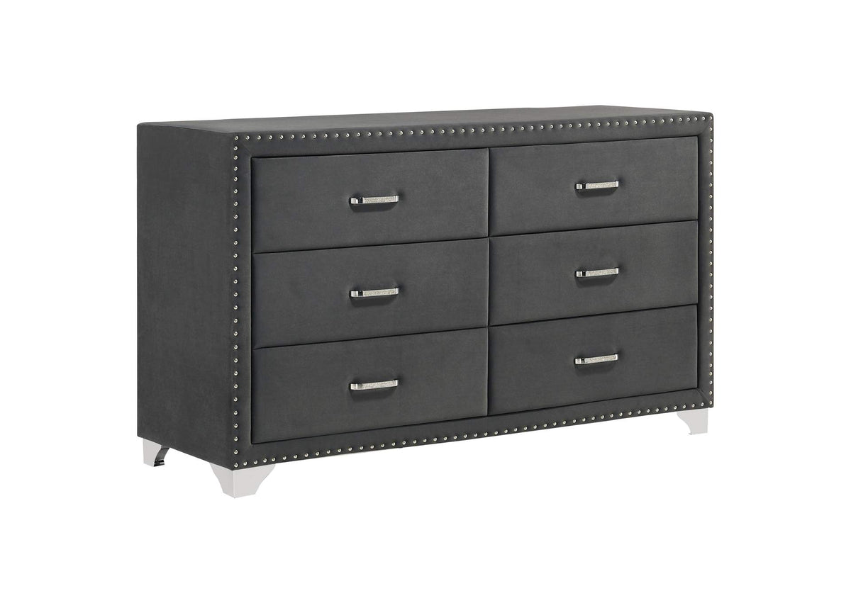 223383 Melody 6-drawer Upholstered Dresser Grey