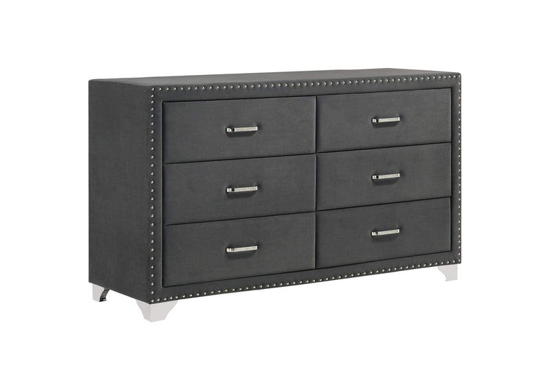 223383 Melody 6-drawer Upholstered Dresser Grey