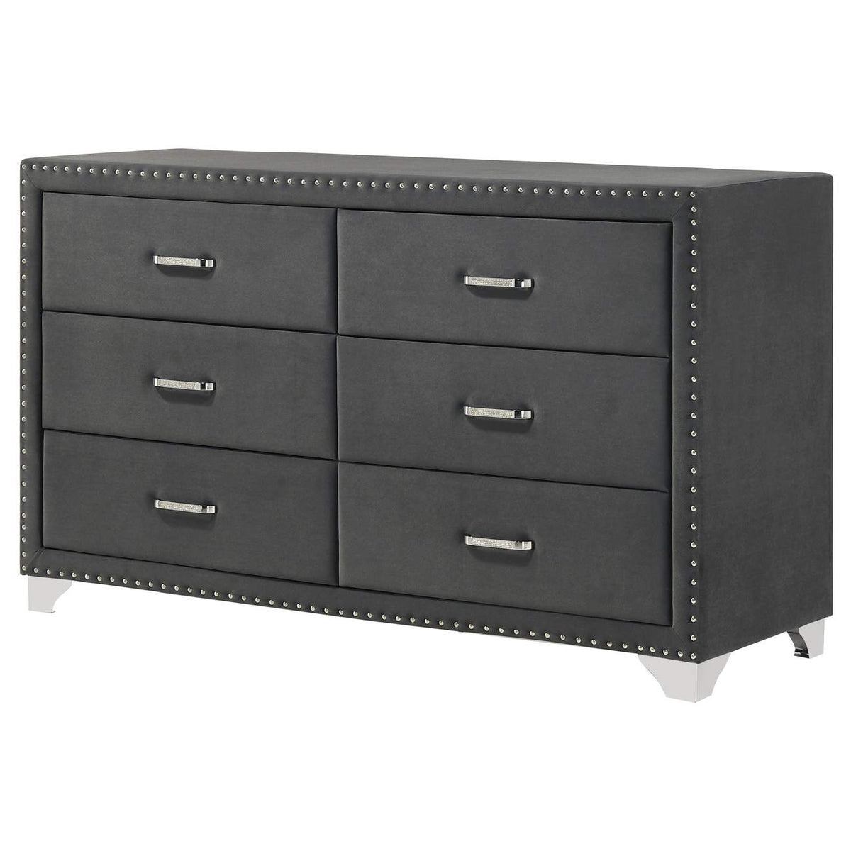 223383 Melody 6-drawer Upholstered Dresser Grey