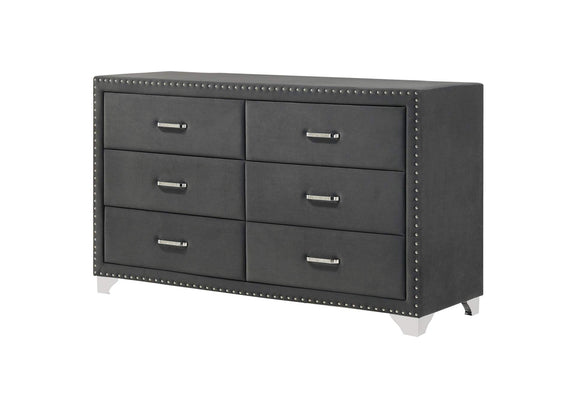 223383 Melody 6-drawer Upholstered Dresser Grey