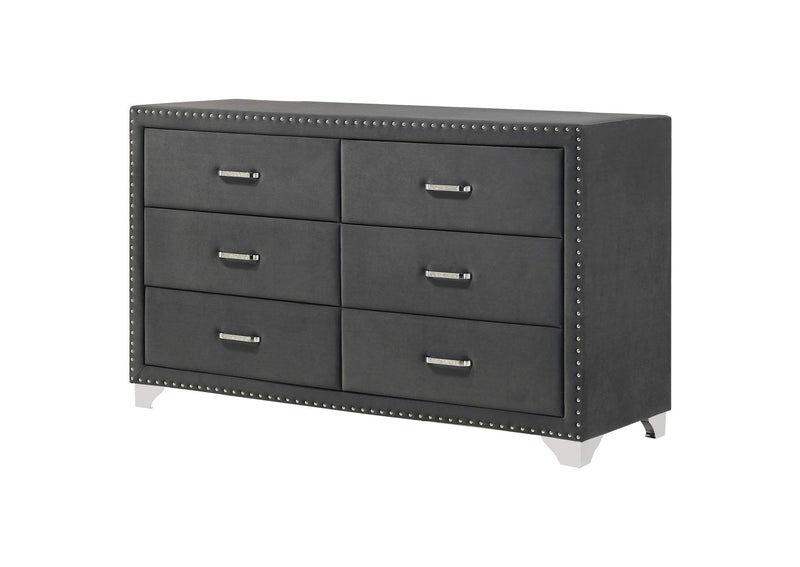 223383 Melody 6-drawer Upholstered Dresser Grey