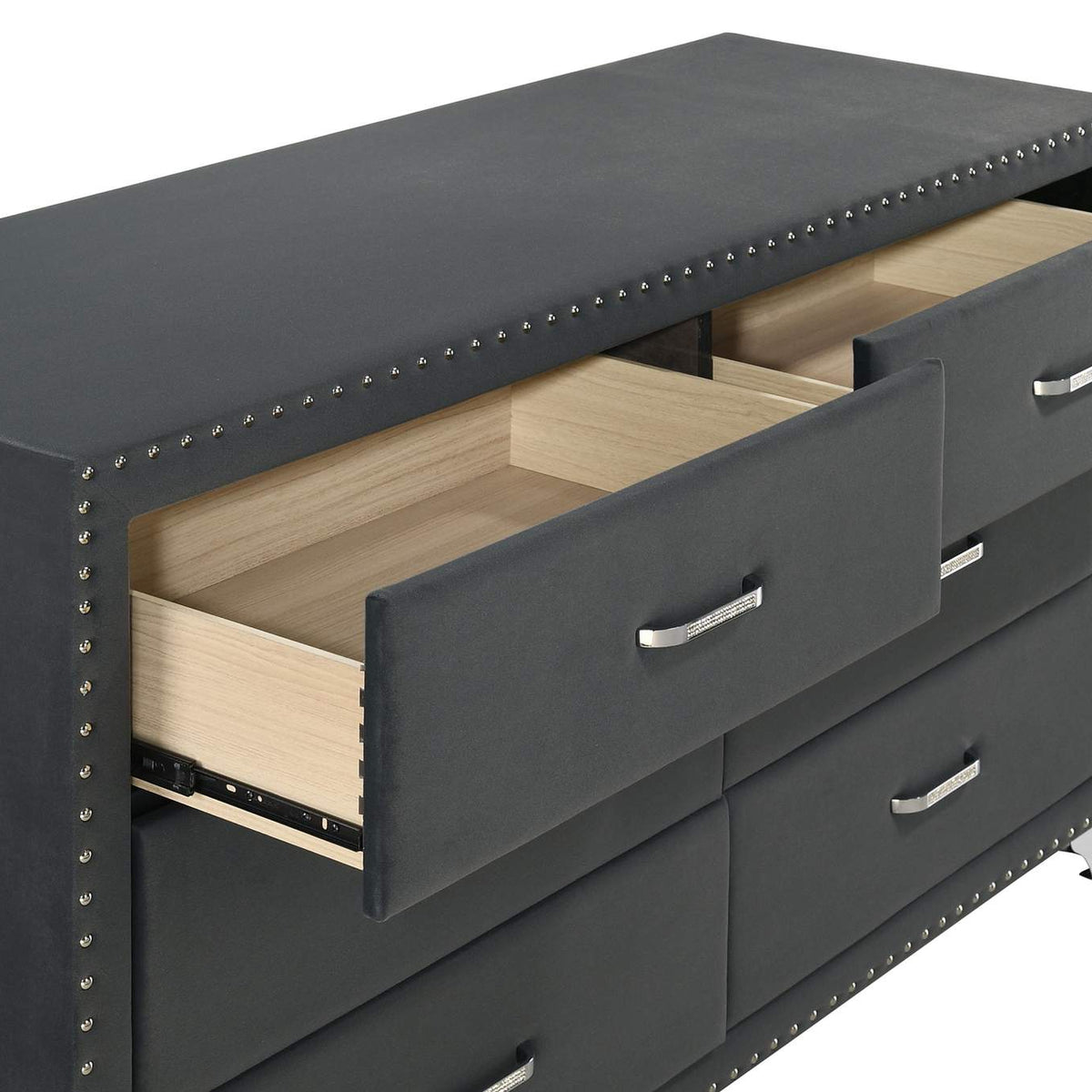 223383 Melody 6-drawer Upholstered Dresser Grey