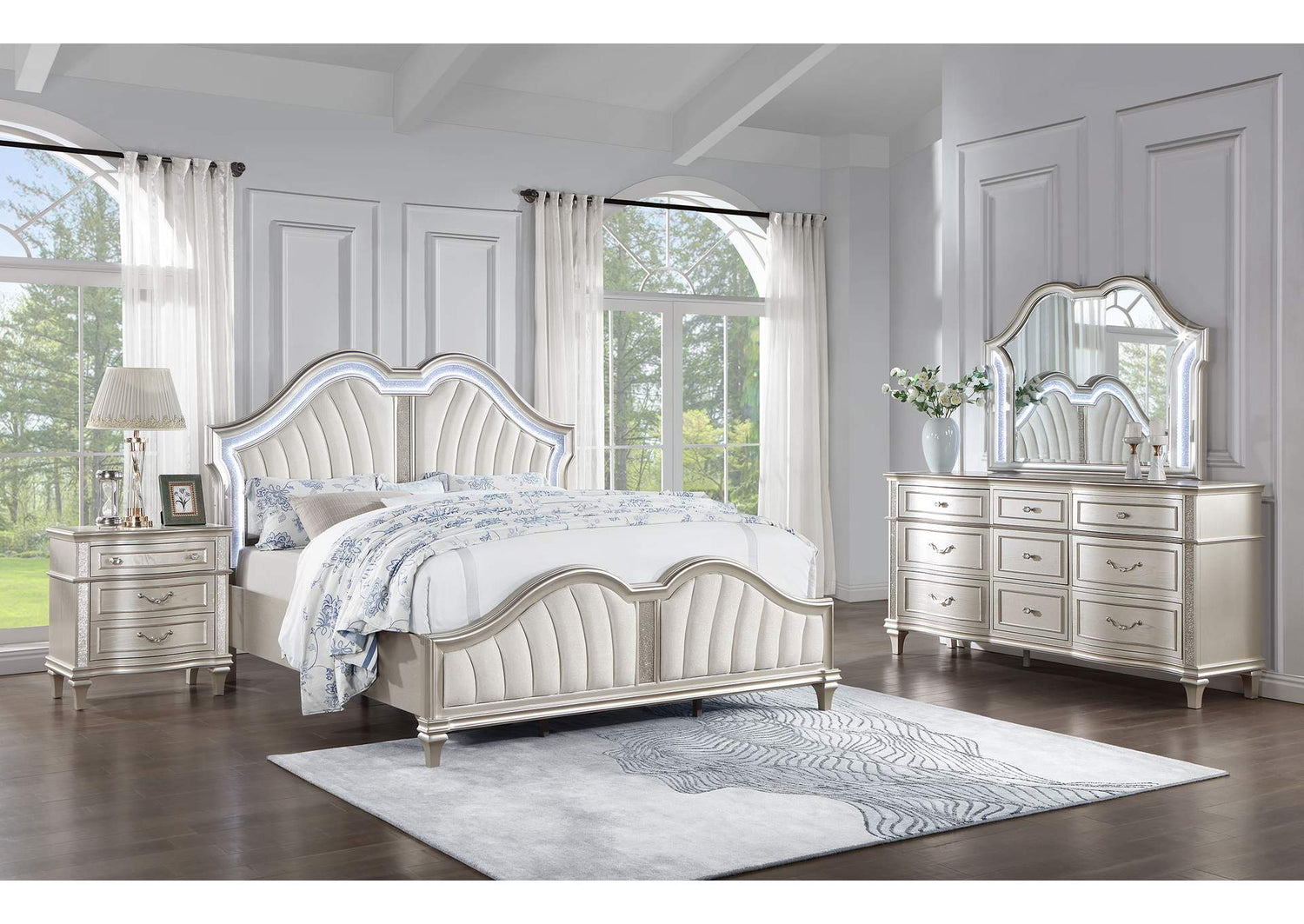 Evangeline 4-piece California King Bedroom Set Silver Oak