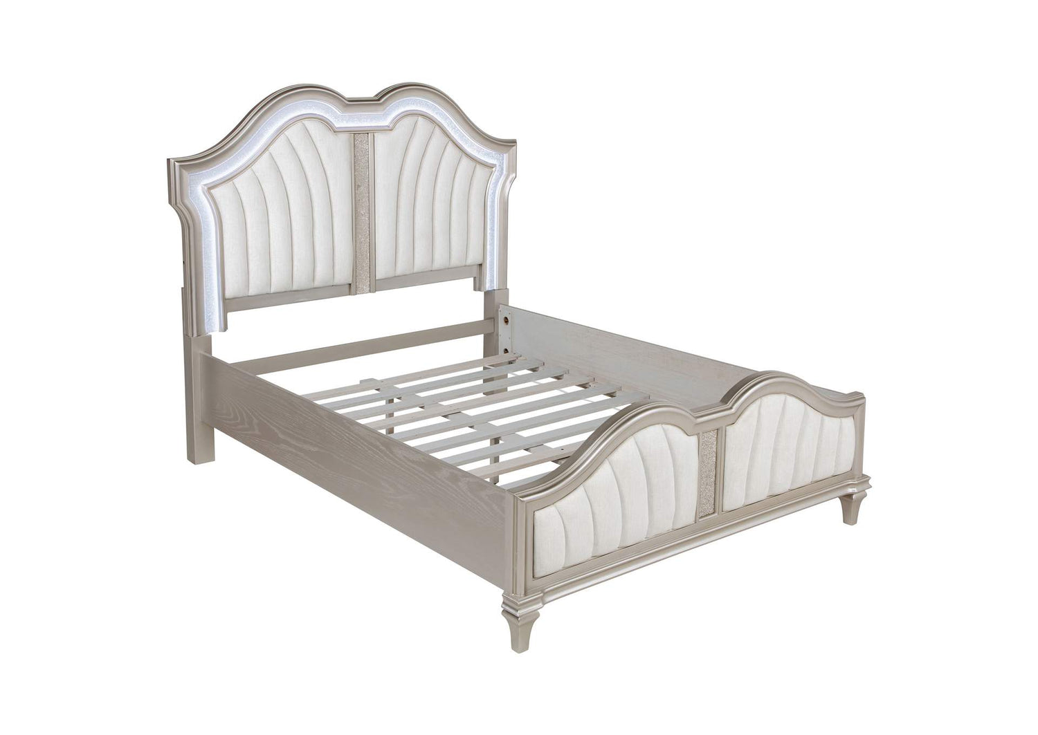 Evangeline Wood Queen LED Panel Bed Silver Oak