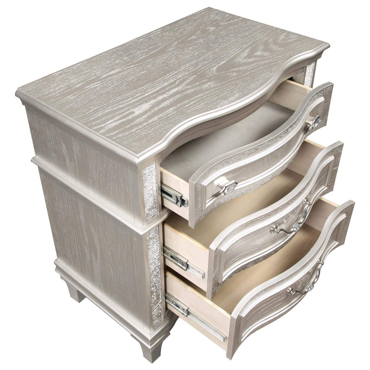 223392 Evangeline 3-drawer Nightstand Silver Oak