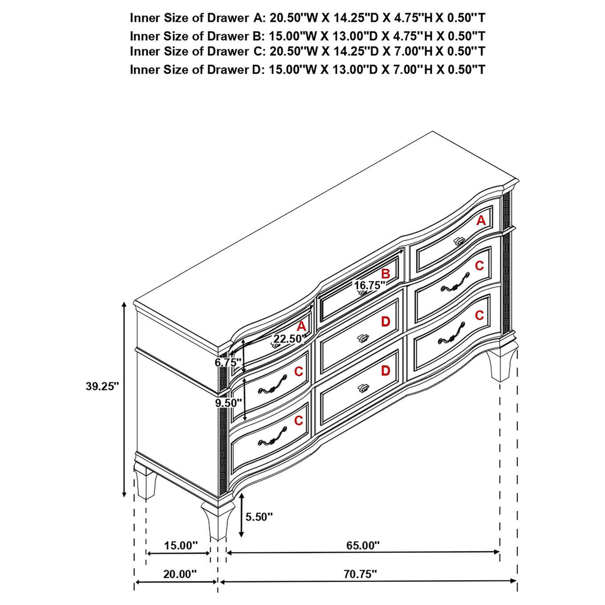 223393 Evangeline 9-drawer Dresser Silver Oak