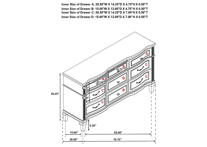 223393 Evangeline 9-drawer Dresser Silver Oak