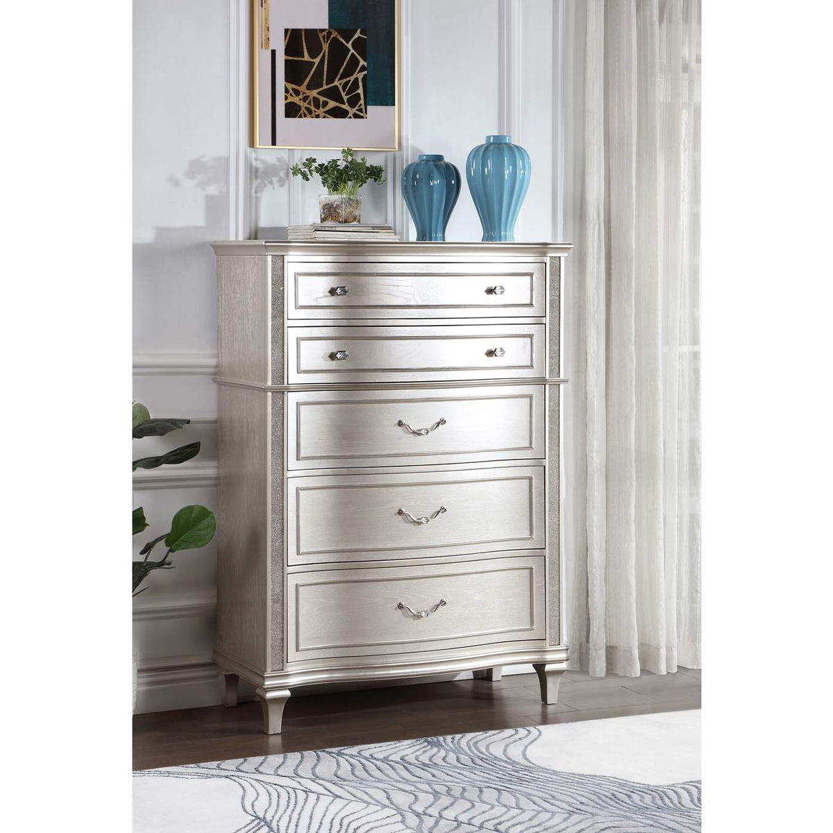 223395 Evangeline 6-drawer Bedroom Chest Silver Oak