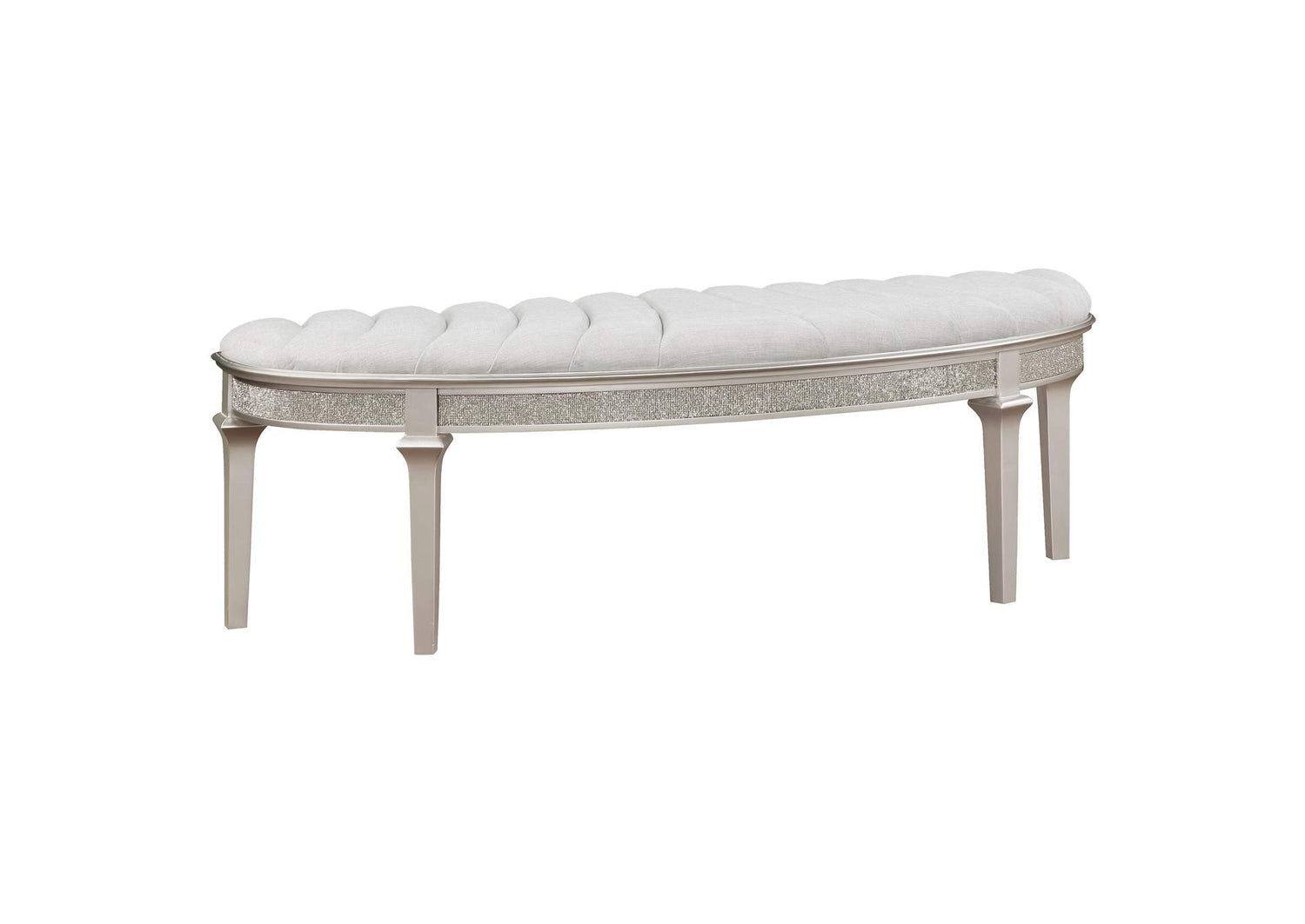 Evangeline Curved Fabric Upholstered Bench Silver Oak