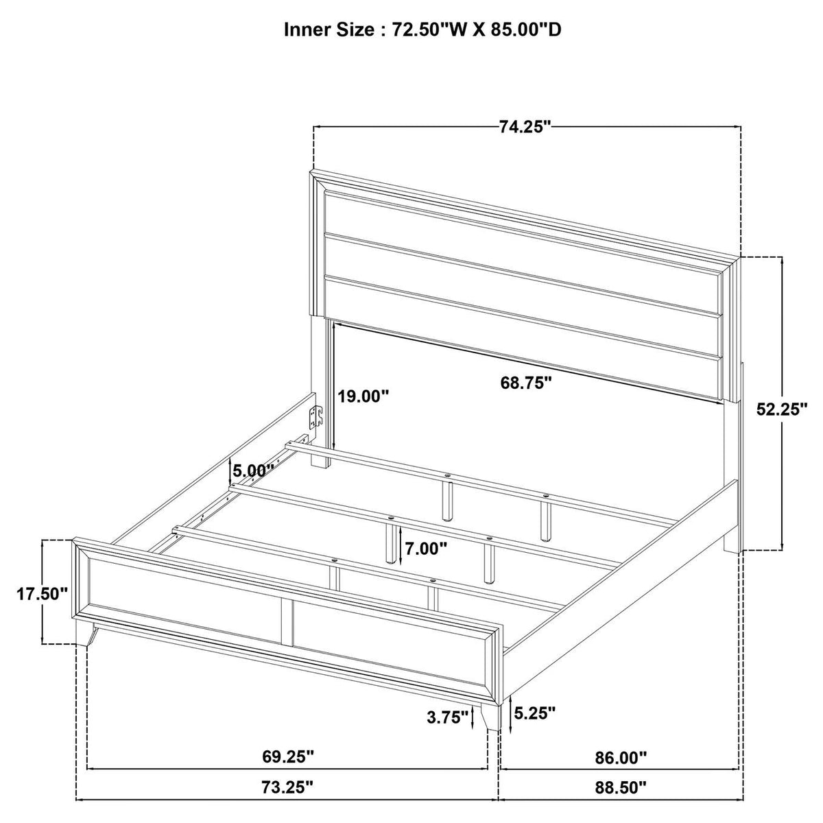 223441KW Welsley 50-inch Upholstered California King Bed Walnut