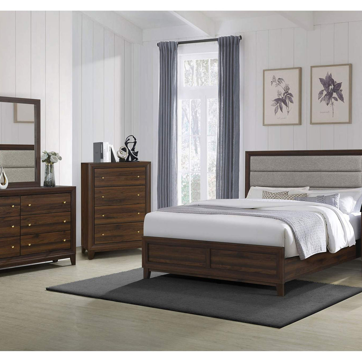 223441Q Welsley 50-inch Upholstered Queen Bed Walnut