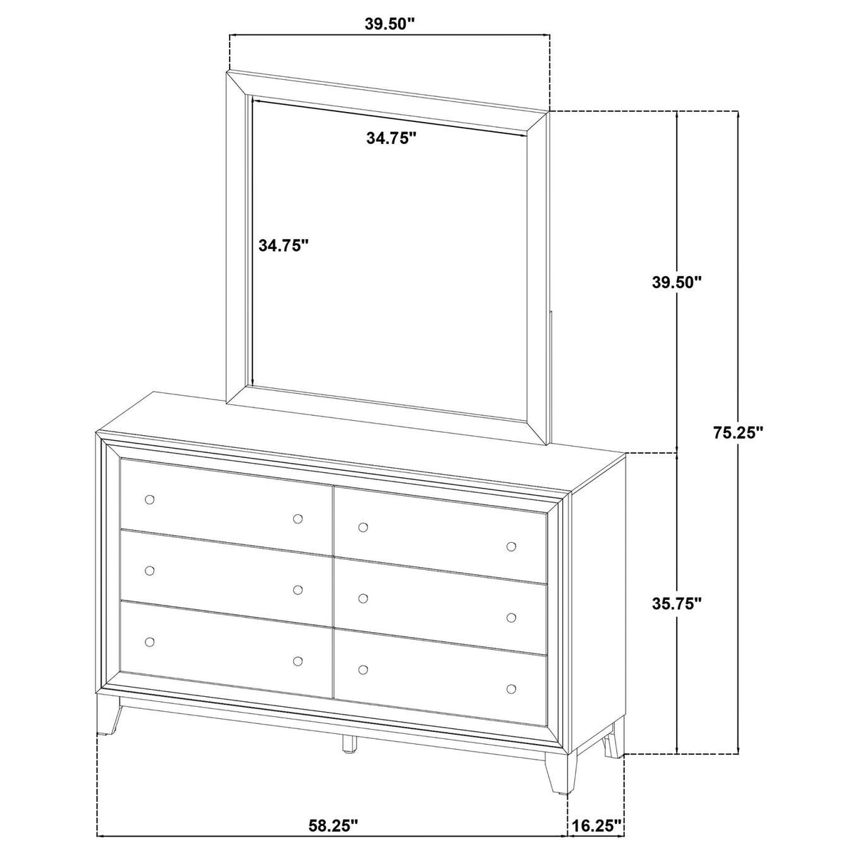 223443M Welsley 6-drawer Dresser and Mirror Walnut