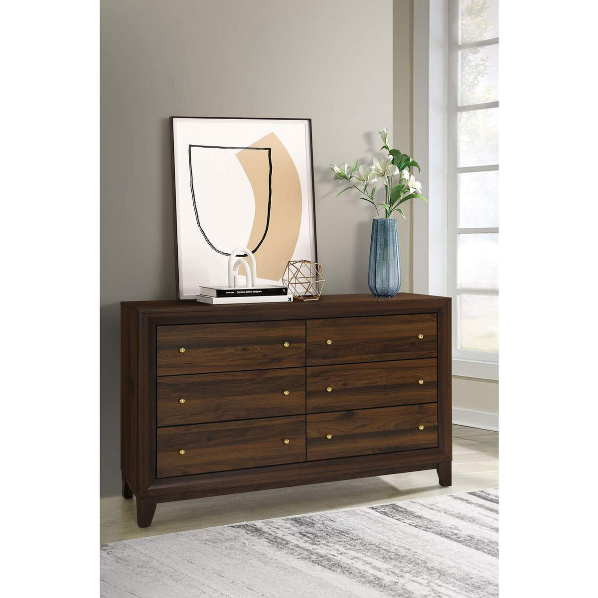 223443 Welsley 6-drawer Dresser Cabinet Walnut