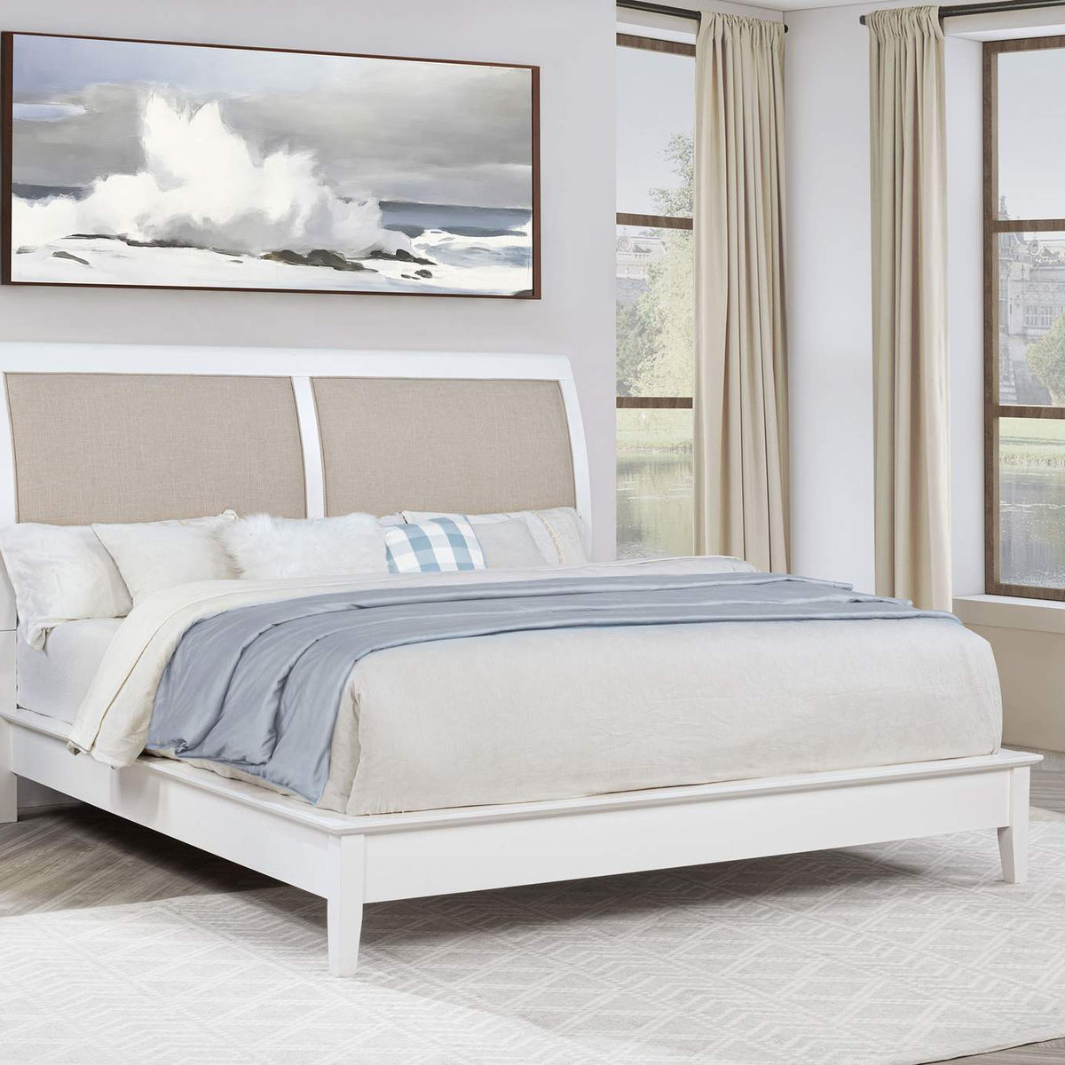 223471KE Bexhill 56-inch Upholstered Eastern King Panel Bed White