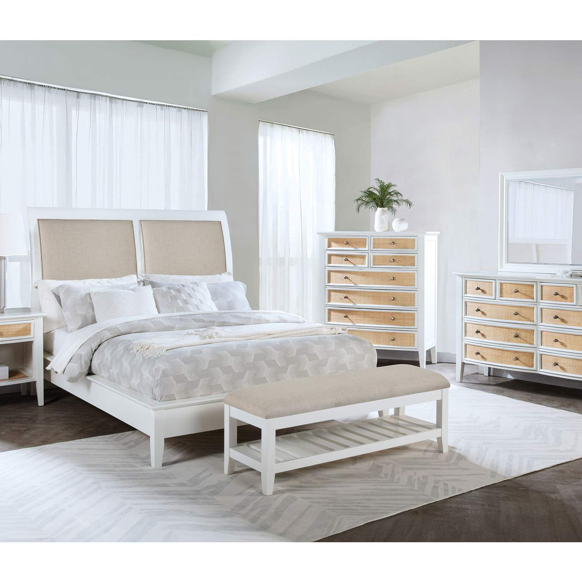 223471KE Bexhill 56-inch Upholstered Eastern King Panel Bed White
