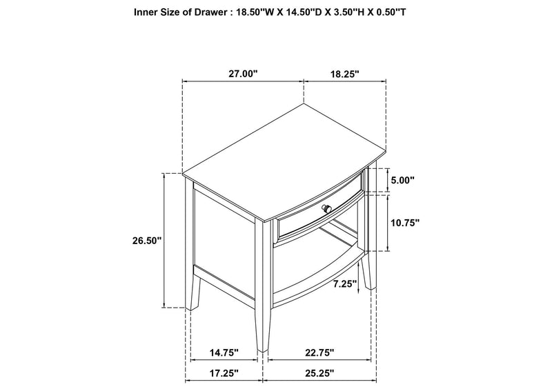223472 Bexhill 1-drawer Nightstand Bedside Table White
