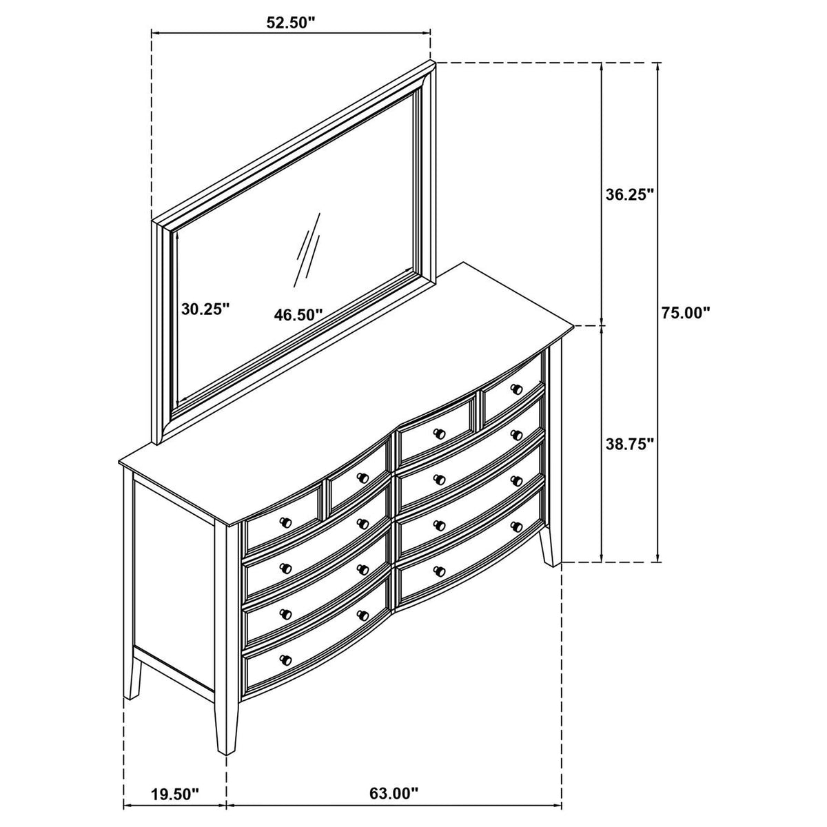 223473M Bexhill 10-drawer Dresser and Mirror White