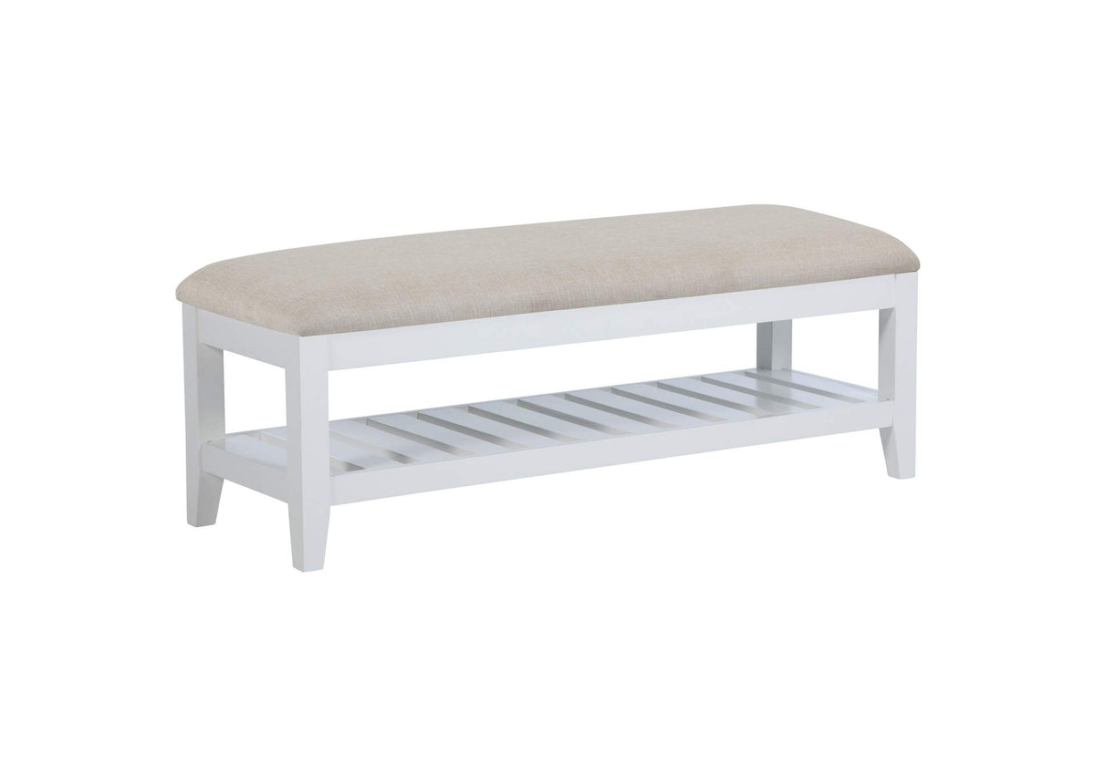 223476 Bexhill Upholstered Rectangular Bench with Shelf White