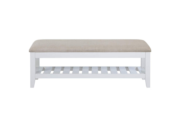 223476 Bexhill Upholstered Rectangular Bench with Shelf White