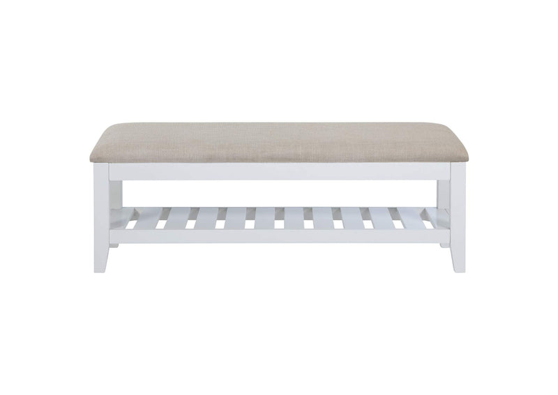 223476 Bexhill Upholstered Rectangular Bench with Shelf White