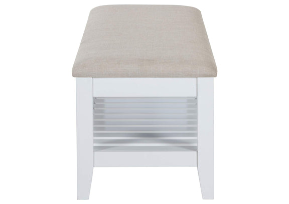 223476 Bexhill Upholstered Rectangular Bench with Shelf White