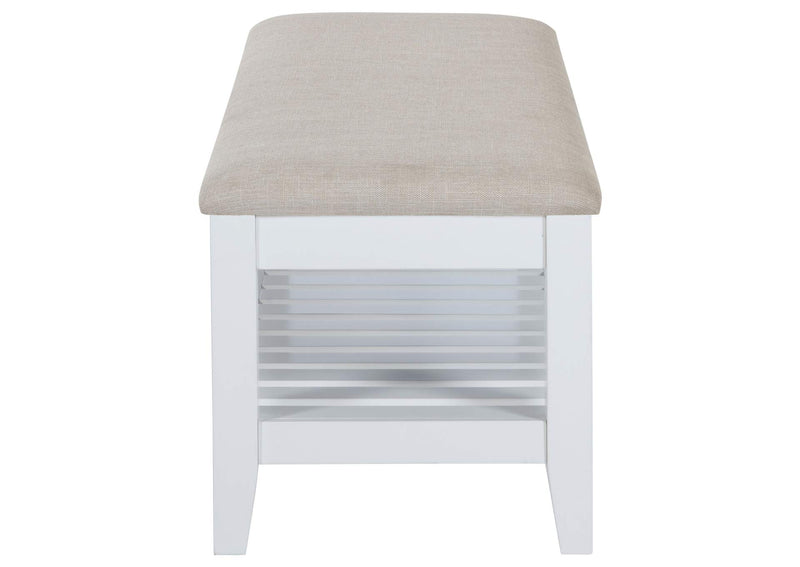 223476 Bexhill Upholstered Rectangular Bench with Shelf White
