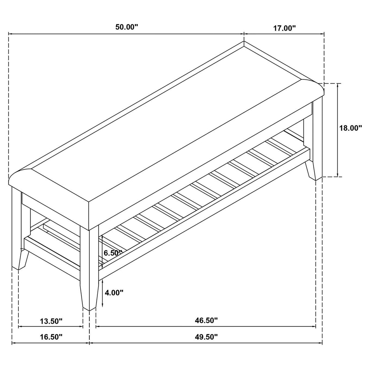 223476 Bexhill Upholstered Rectangular Bench with Shelf White
