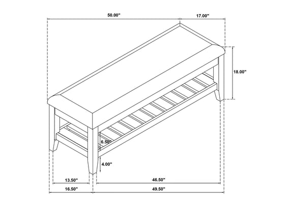 223476 Bexhill Upholstered Rectangular Bench with Shelf White