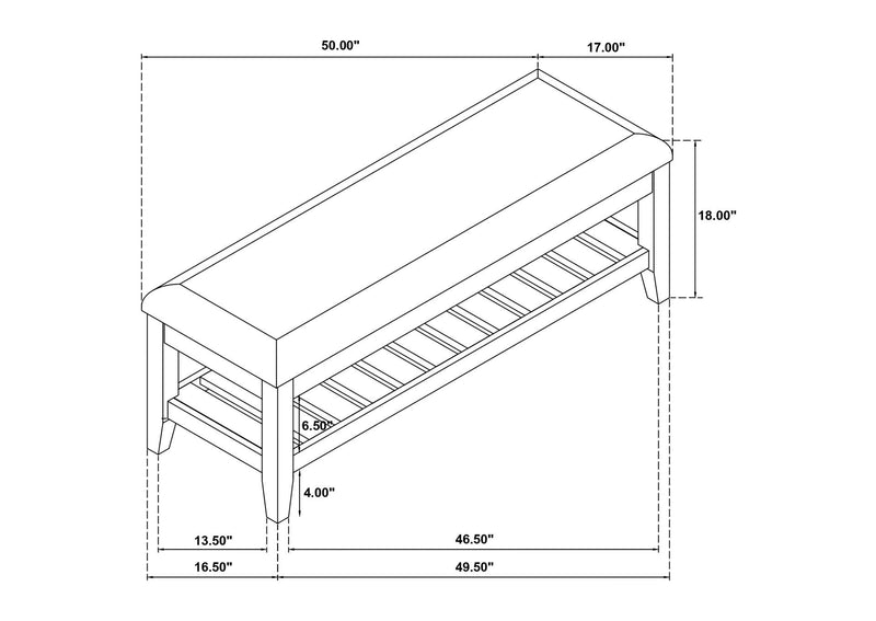 223476 Bexhill Upholstered Rectangular Bench with Shelf White