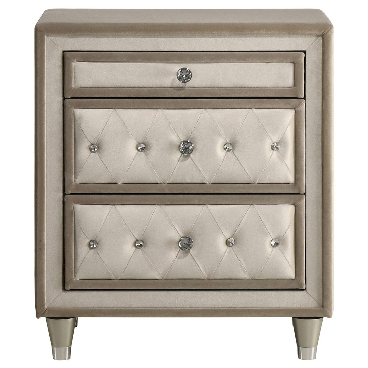 223522 Antonella Upholstered 3-drawer Nightstand Ivory and Camel