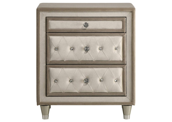 223522 Antonella Upholstered 3-drawer Nightstand Ivory and Camel
