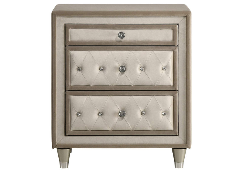 223522 Antonella Upholstered 3-drawer Nightstand Ivory and Camel